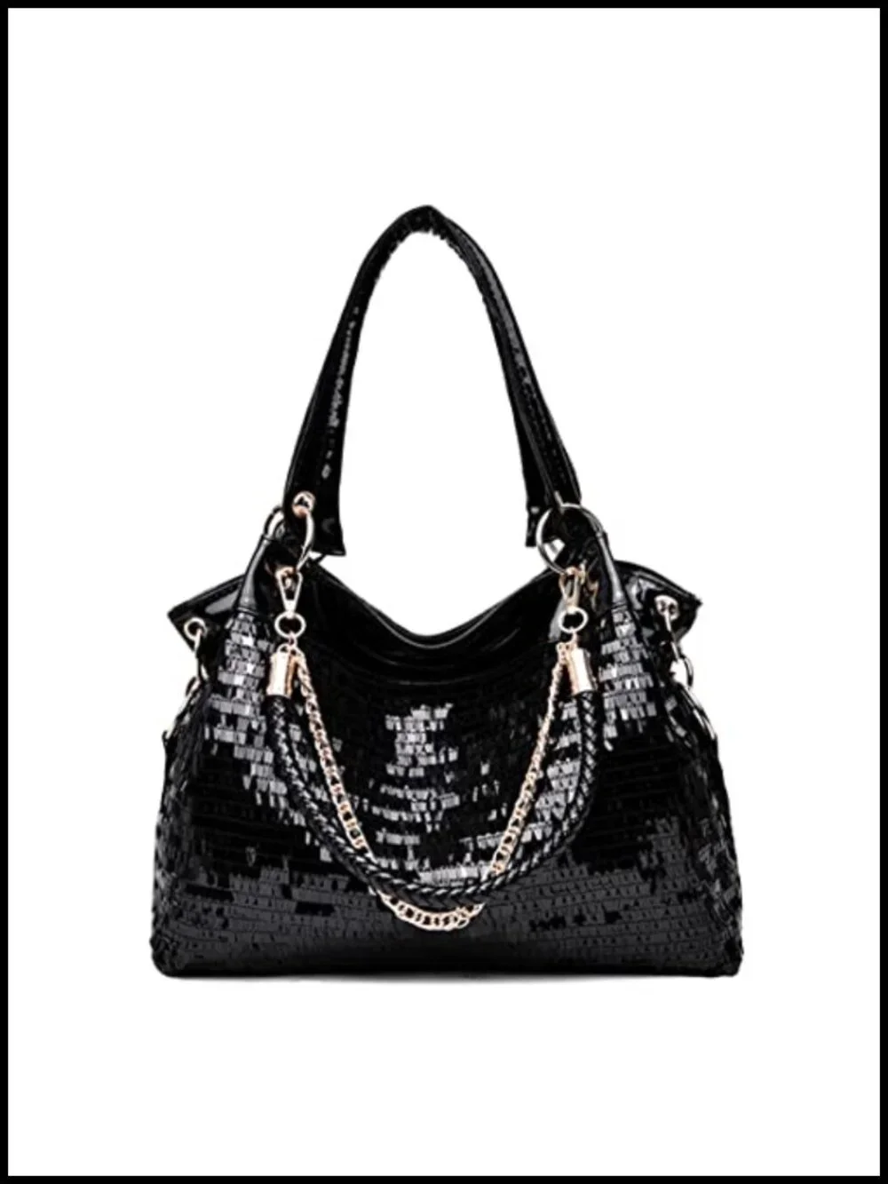 Patent Faux Leather Hobo Bag Shiny Top-Handle Chain Shoulder Tote Sequin